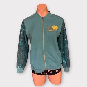 Disney Wish Juniors XL Sequined Sleeve Blue Zipper Jacket